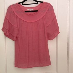 Pink gauze flutter-sleeve top